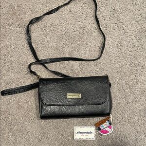 Aeropostale Sleek Black Wallet Wristlet Crossbody Bag NWT